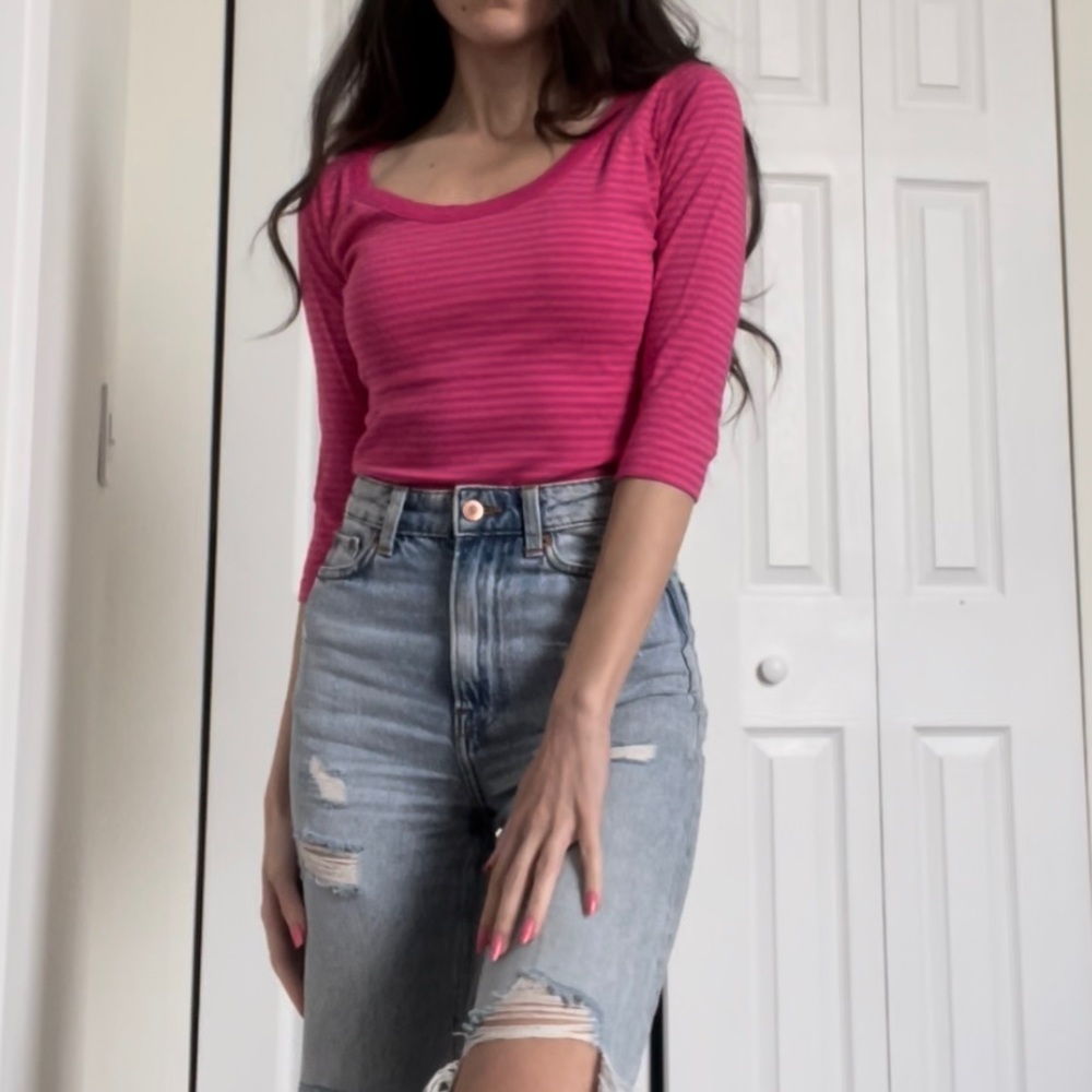 Hot Pink Striped Blouse Sz S